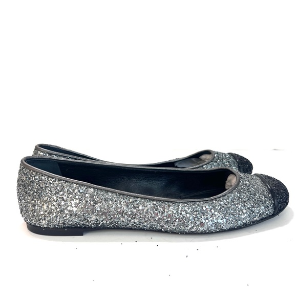 GIUSEPPE ZANOTTI GREY GLITTER CAP TOE BALLET FLATS - Picture 3 of 6
